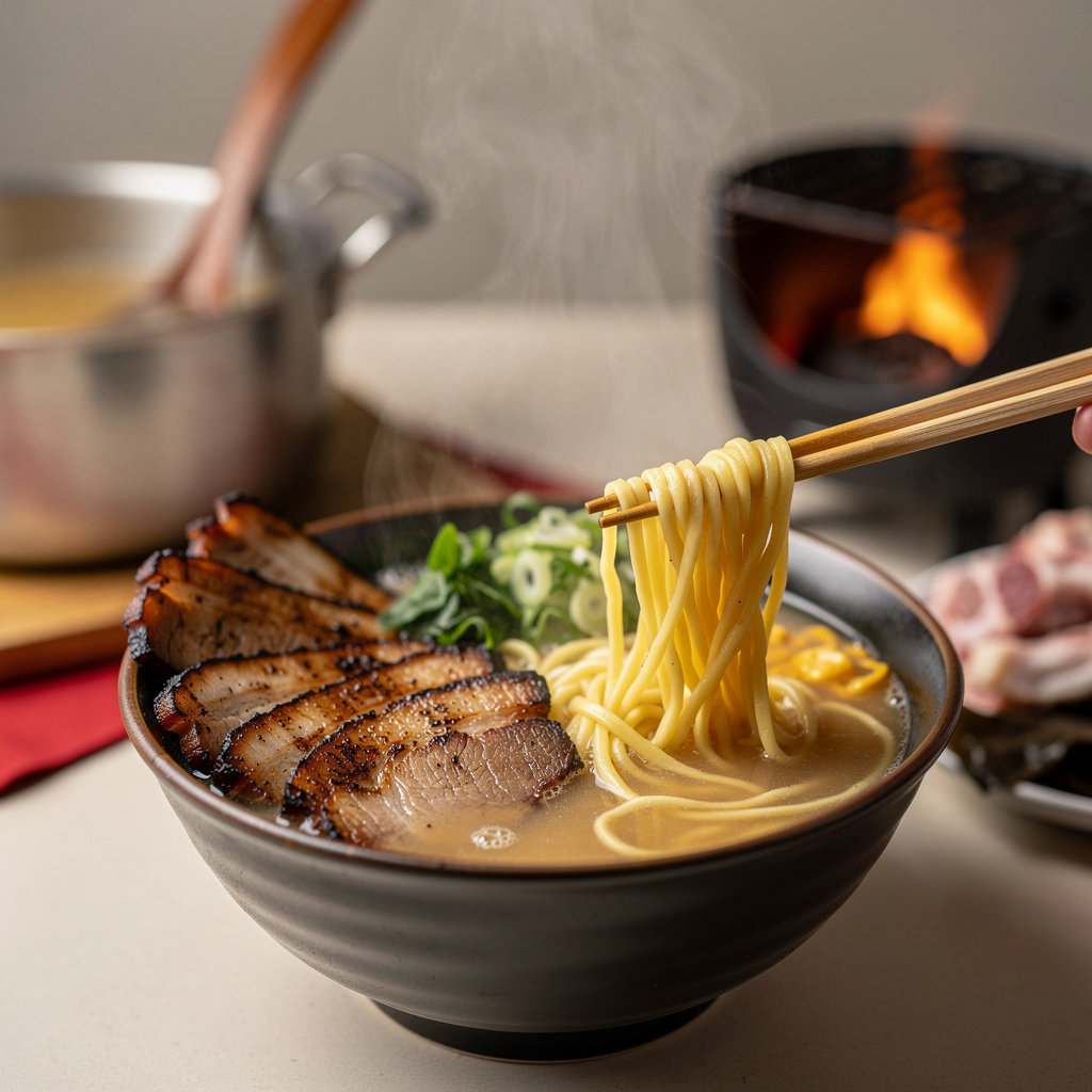 麺屋 燈火 こだわりの一杯 - 14時間炊き豚骨醤油スープ、自家製太麺、炭火チャーシュー